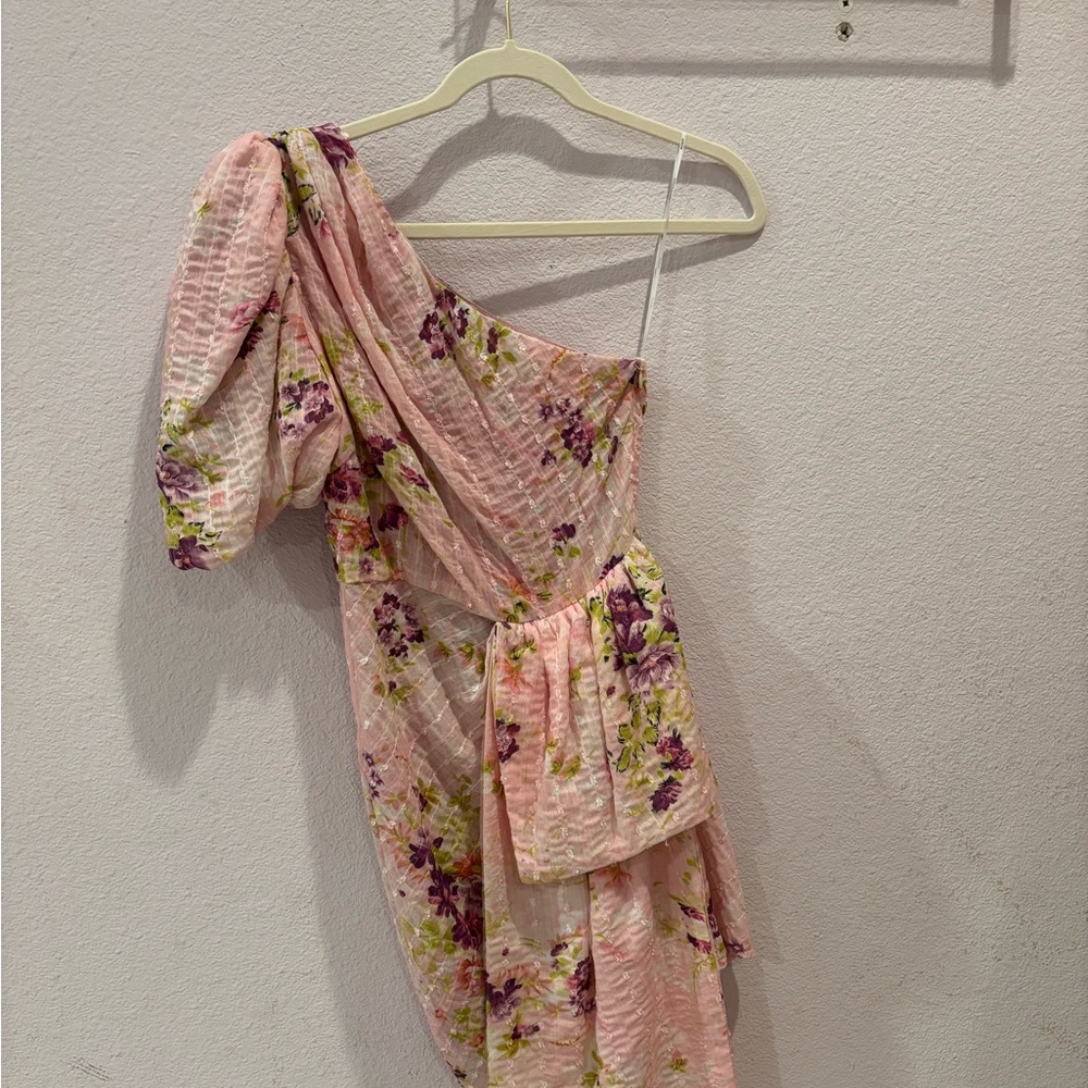 Elliatt Pink and Purple Floral One-Shoulder Dress